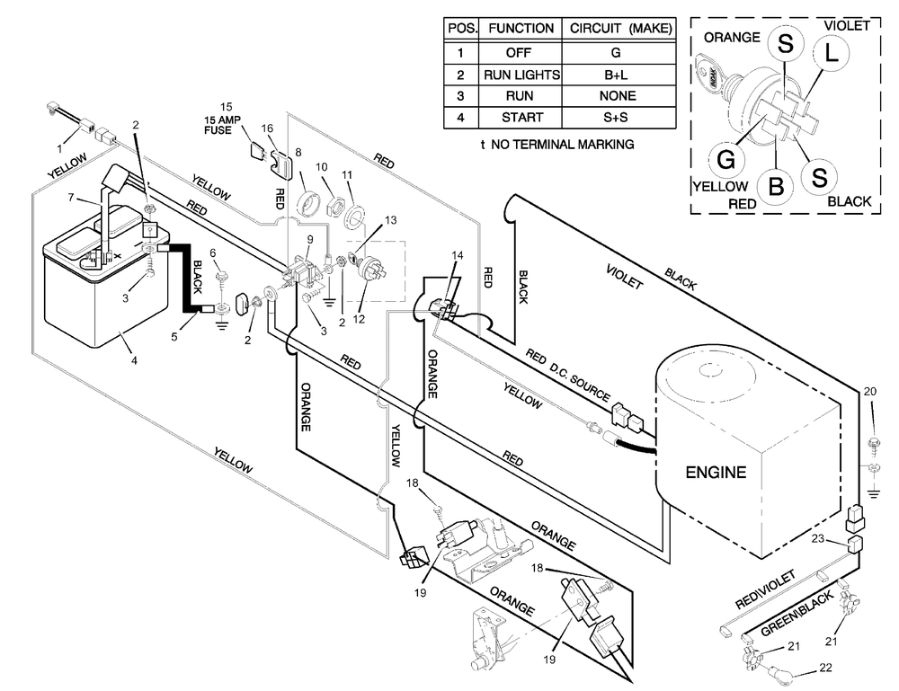 Electrical System Diagram and Parts List for 38717X53A-(MT432T)  Briggs and Stratton Lawn Tractor